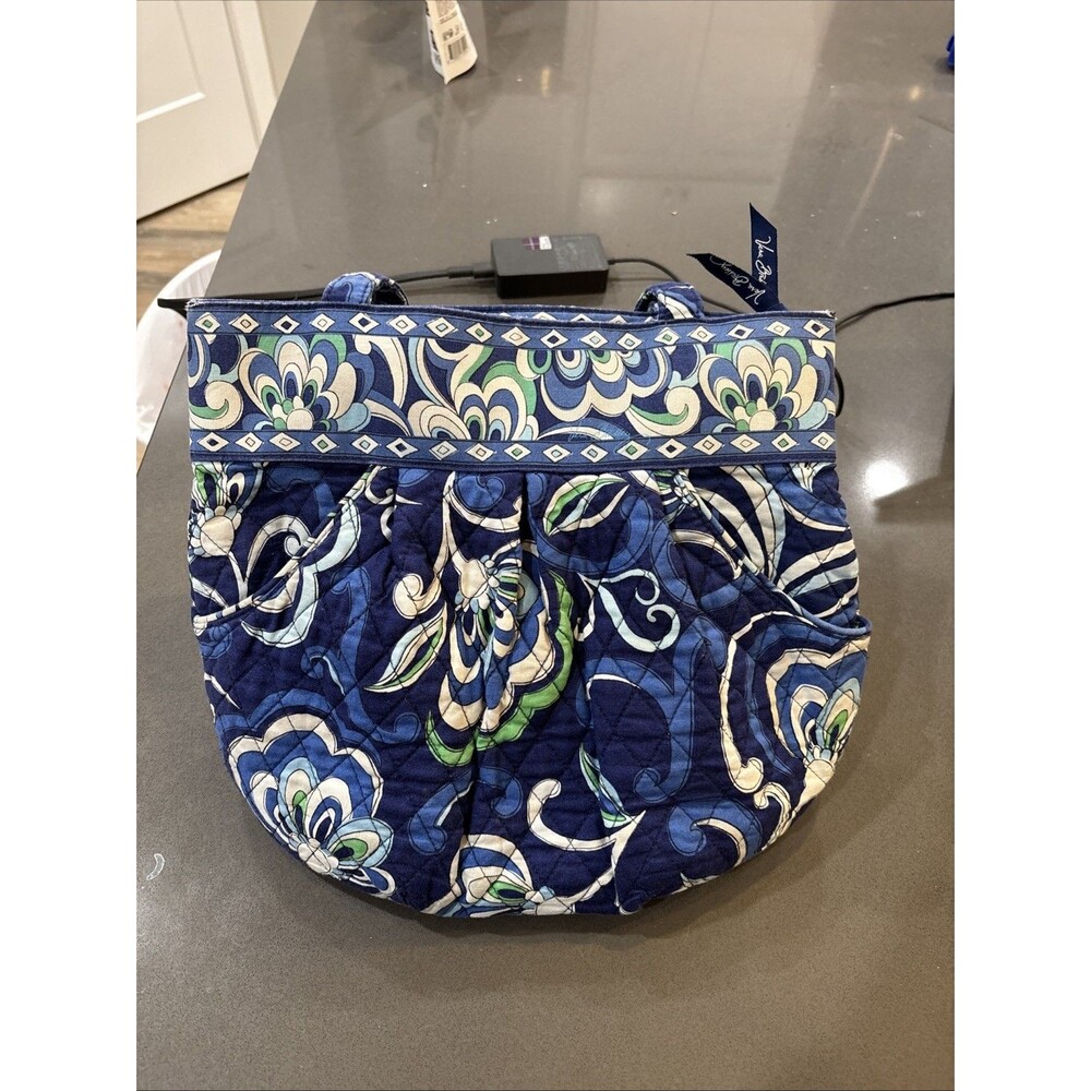 Retired Vera Bradley Quilted Tote Bag Purse Mediterranean Blue White Floral